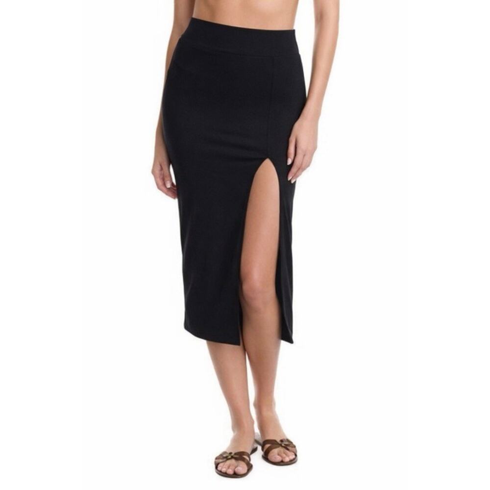 NWT ViX Paula Hermanny Firenze Luiza Midi Skirt Medium Black Slit $228